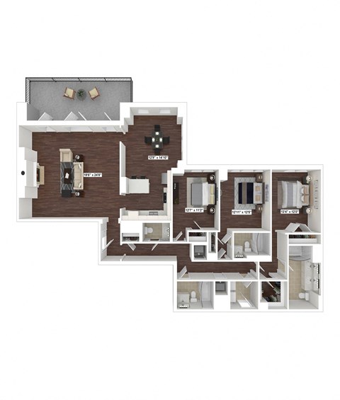Floor plan for 3 beds, 3.5 baths, 2137 sqft