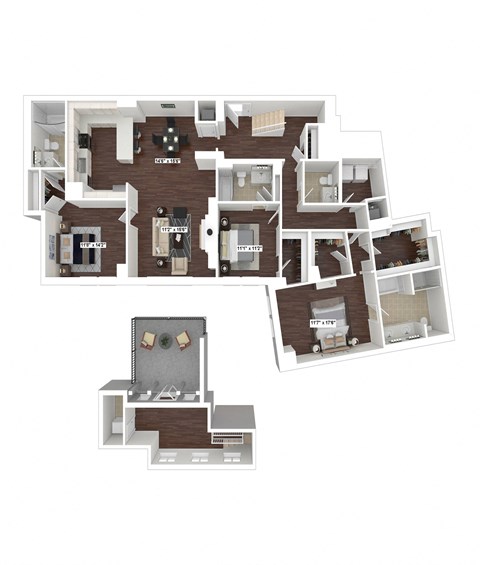 Floor plan for 3 beds, 3.5 baths, 2042 sqft