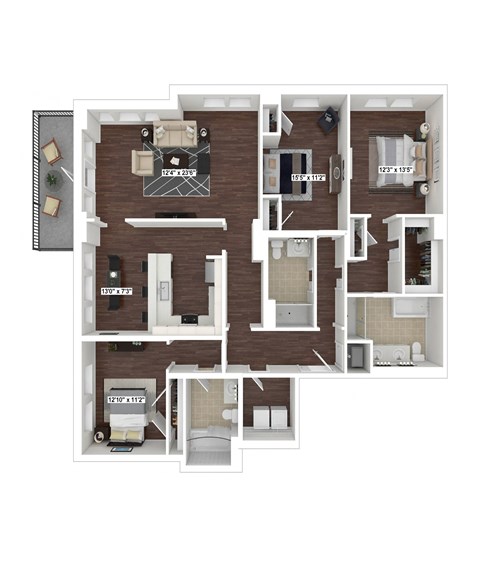 Floor plan for 3 beds, 3 baths, 1819 sqft