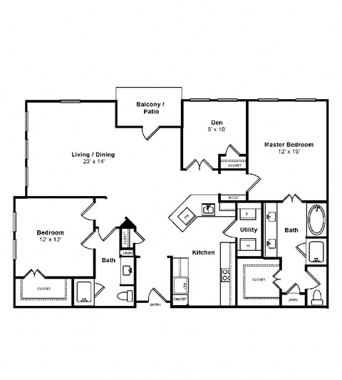Floor plan for 2 beds, 2 baths, 1473 sqft