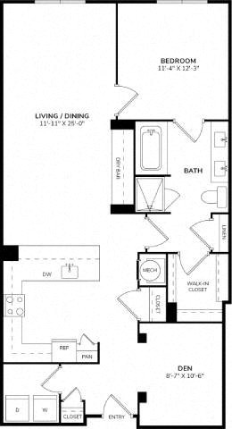 Floor plan for 1 bed, 1 bath, 1082 sqft
