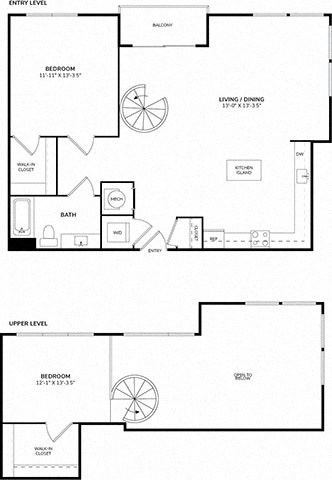 Floor plan for 1 bed, 1 bath, 1031 sqft