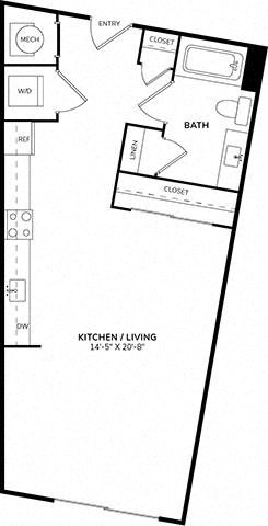 Floor plan for studio, 1 bath, 539 sqft