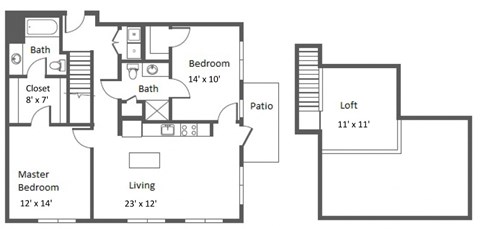 Floor plan for 2 beds, 2 baths, 1312 sqft