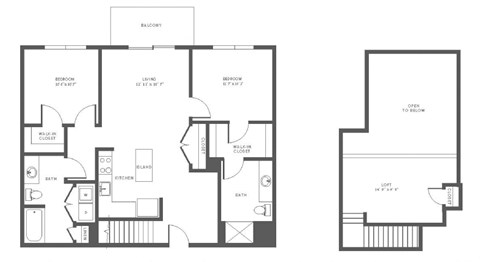 Floor plan for 2 beds, 2 baths, 1256 sqft