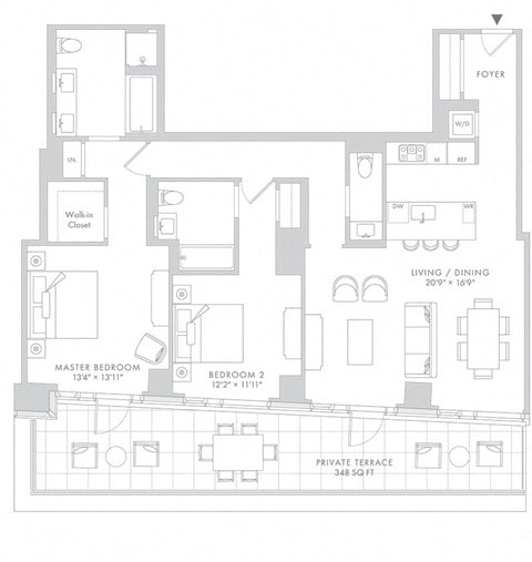 Floor plan for 2 beds, 2 baths, 1440 sqft