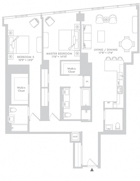 Floor plan for 2 beds, 2.5 baths, 1656 sqft