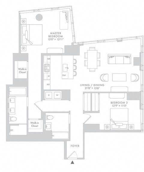 Floor plan for 2 beds, 2 baths, 1451 sqft