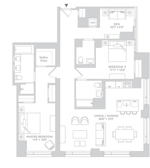 Floor plan for 2 beds, 2.5 baths, 1712 sqft