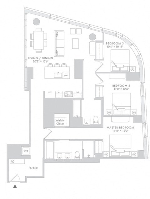 Floor plan for 3 beds, 2 baths, 1621 sqft