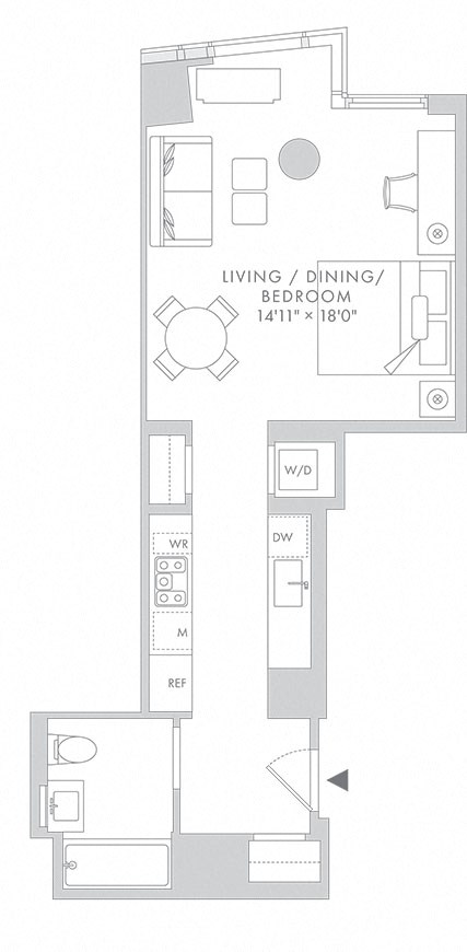 Floor plan for studio, 1 bath, 552 sqft