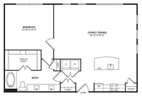 Floor plan for 1 bed, 1 bath, 1007 sqft