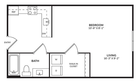 Floor plan for studio, 1 bath, 507 sqft
