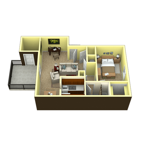 Floor plan for 1 bed, 1 bath, 700 sqft