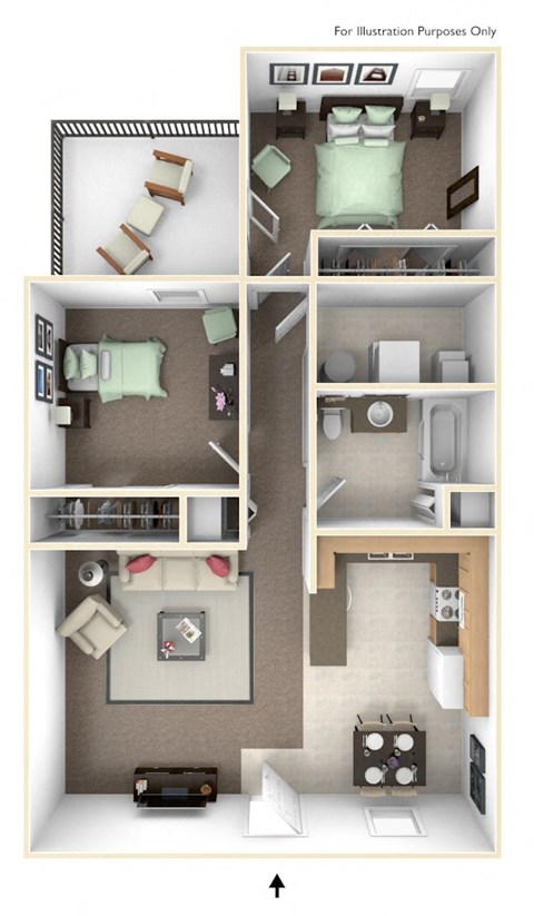 Floor plan for 2 beds, 1 bath, 915 sqft