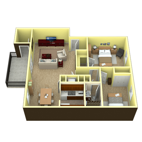 Floor plan for 2 beds, 1 bath, 900 sqft
