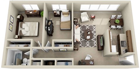 Floor plan for 2 beds, 1 bath, 780 sqft