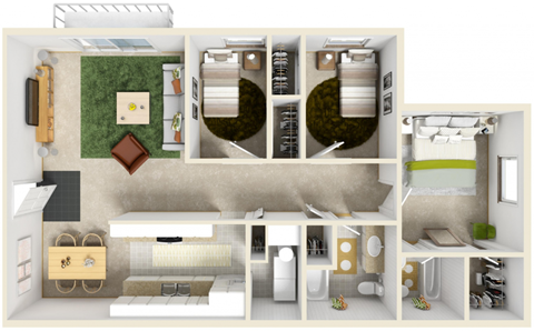 Floor plan for 3 beds, 2 baths, 1090 sqft