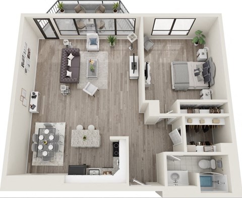 Floor plan for 1 bed, 1 bath, 1000 sqft