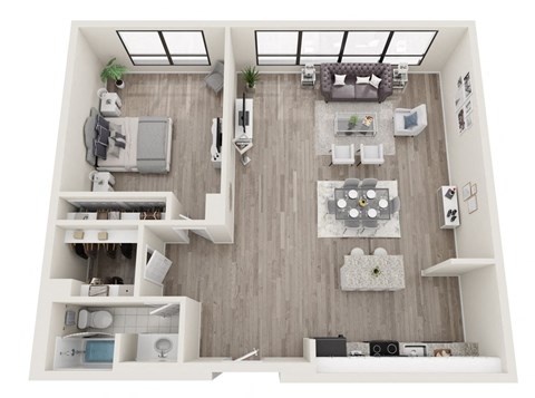 Floor plan for 1 bed, 1 bath, 1000 sqft