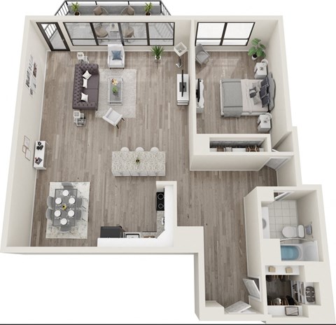 Floor plan for 1 bed, 1 bath, 1000 sqft