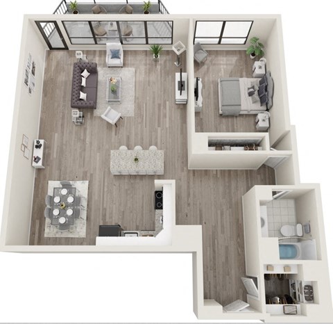 Floor plan for 1 bed, 1 bath, 1355 sqft