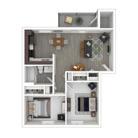 Floor plan for 2 beds, 1 bath, 715 sqft