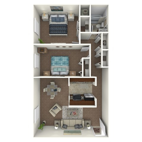 Floor plan for 2 beds, 1 bath, 850 sqft