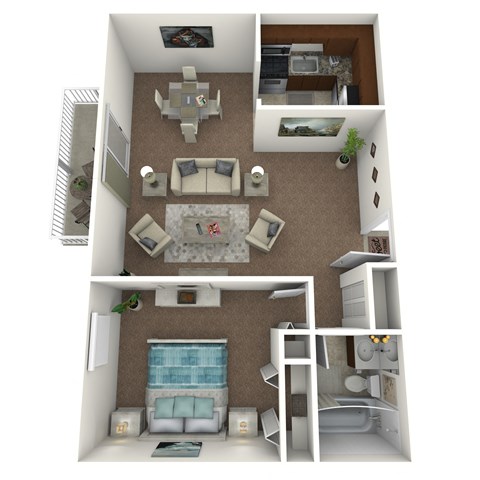Floor plan for 1 bed, 1 bath, 620 sqft