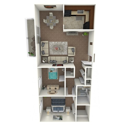 Floor plan for 2 beds, 1 bath, 861 sqft