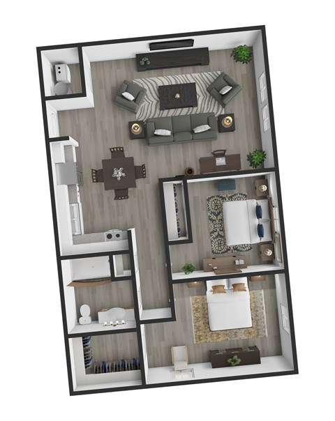 Floor plan for 2 beds, 1 bath, 805 sqft