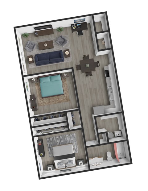 Floor plan for 2 beds, 1 bath, 832 sqft