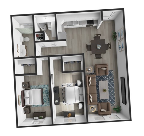 Floor plan for 2 beds, 1 bath, 840 sqft