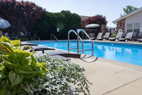 Urbana apartment for rent - A pool surrounded by green plants and chairs.