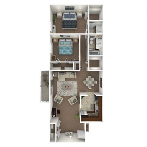Floor plan for 2 beds, 1.5 baths, 1000 sqft