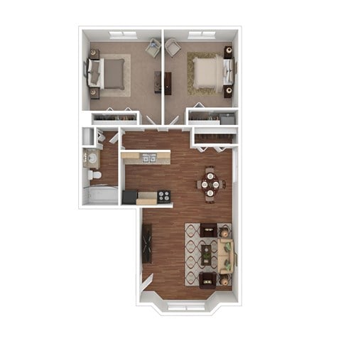 Floor plan for 2 beds, 1 bath, 900 sqft