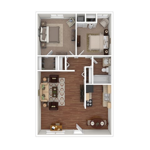 Floor plan for 2 beds, 1 bath, 900 sqft