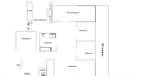 Floor plan for 3 beds, 2 baths, 1260 sqft