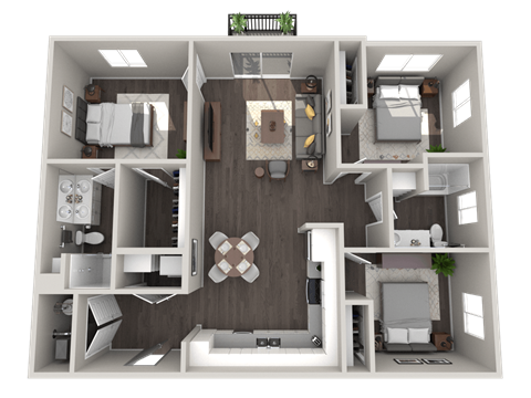 Floor plan for 3 beds, 2 baths, 1198 sqft