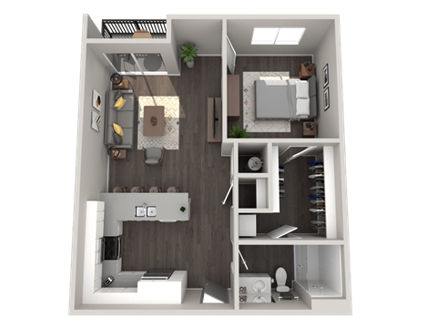 Floor plan for 1 bed, 1 bath, 756 sqft