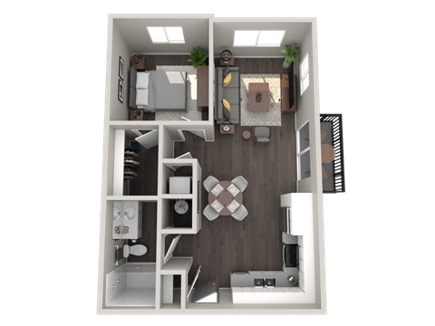 Floor plan for 1 bed, 1 bath, 645 sqft