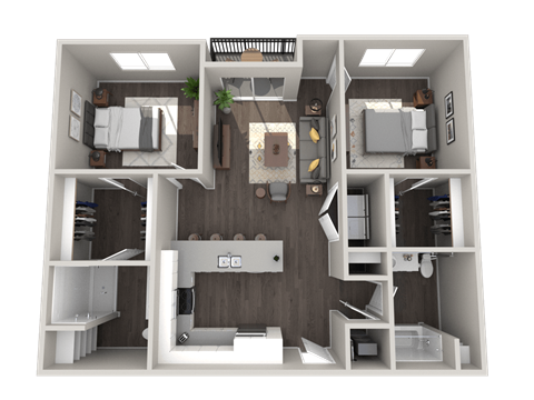 Floor plan for 2 beds, 2 baths, 1073 sqft