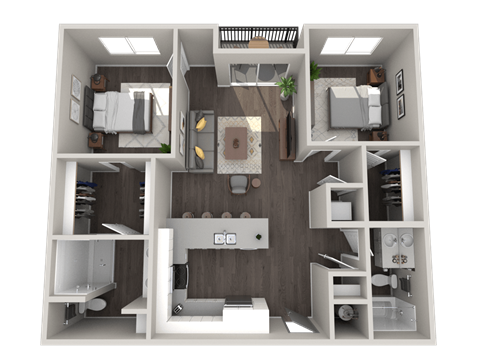 Floor plan for 2 beds, 2 baths, 1001 sqft