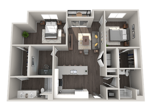 Floor plan for 2 beds, 2 baths, 1202 sqft