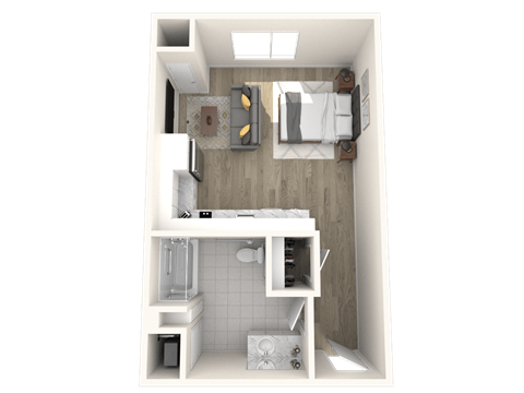 Floor plan for studio, 1 bath, 497 sqft