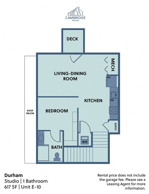 Floor plan for studio, 1 bath, 617 sqft