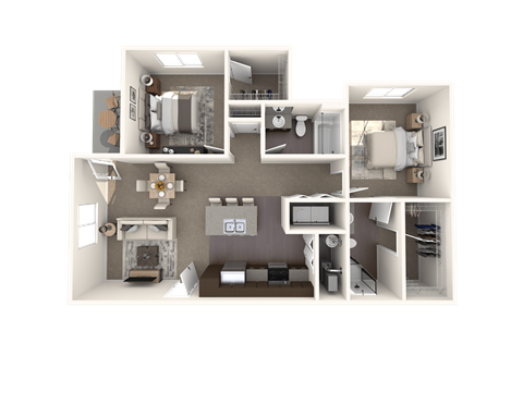 Floor plan for 2 beds, 2 baths, 995 sqft