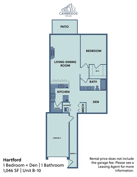 Floor plan for 1 bed, 1 bath, 1046 sqft