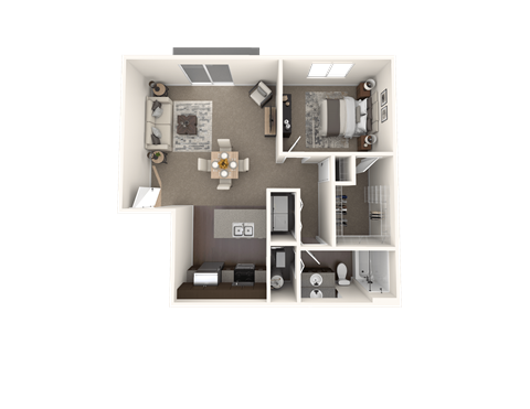 Floor plan for 1 bed, 1 bath, 781 sqft