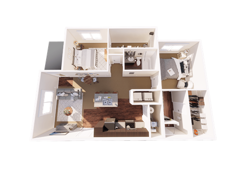 Floor plan for 2 beds, 2 baths, 1029 sqft
